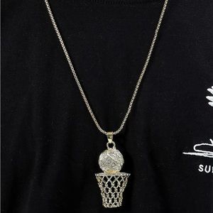 Gold Clad Rhinestone Basketball Necklace